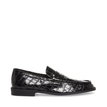 Black Steve Madden Goodman Crocodile Women's Loafers | PH 0329GFB